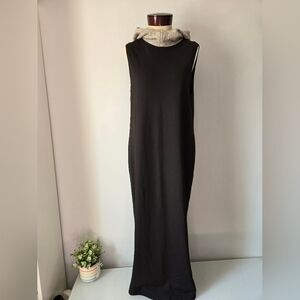 ZARA soft Black Sleeveless Maxi Dress With Knit Hood. Size Medium